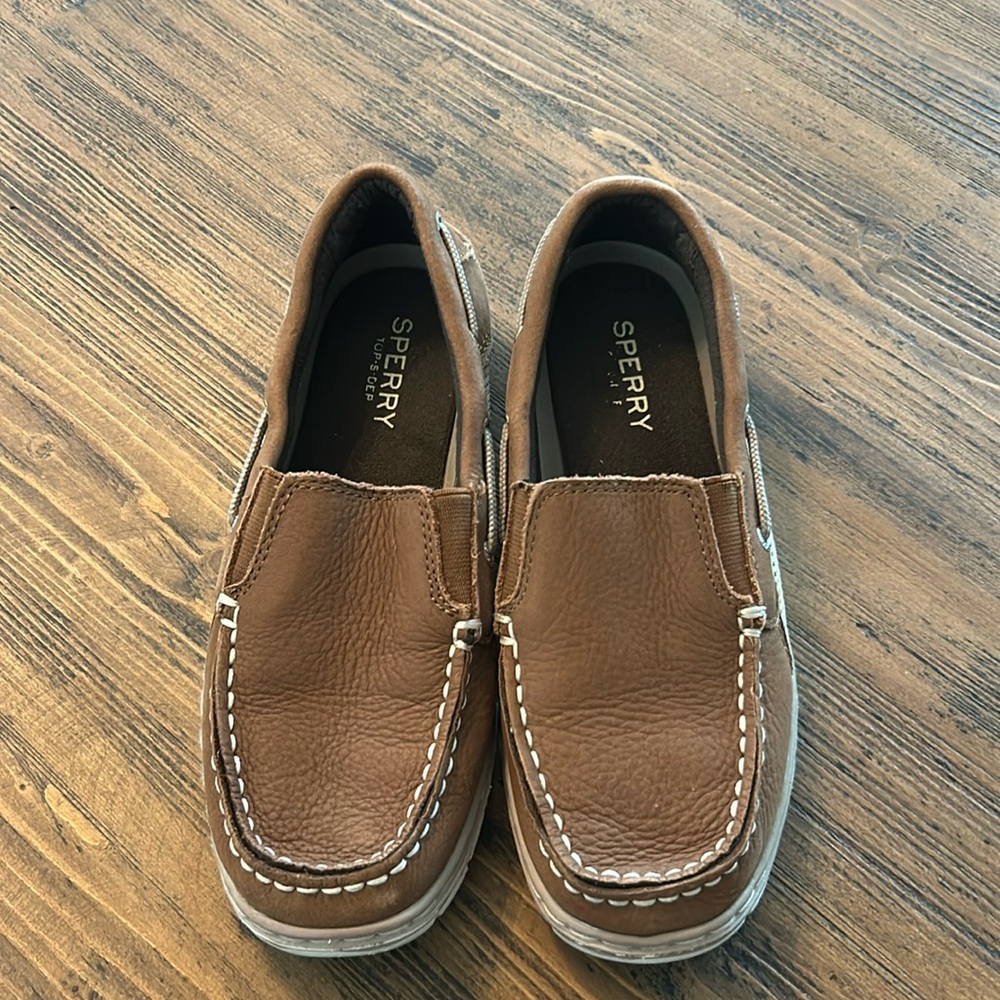 Sperry Billfish Sport slip on boys boat deck shoes in light brown leather sz 3M